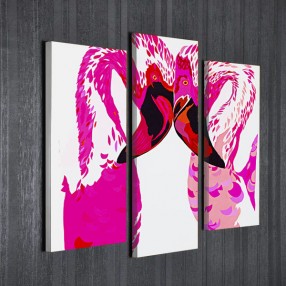 Модульная картина Фламинго поп-арт из 3-х холстов 75х50