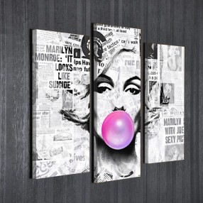 Модульная картина Мерлин Монро поп-арт из 3-х холстов 75х50