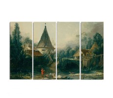 Модульная картина «Пейзаж в окрестностях Бовэ» Буше Франсуа из 4 холстов 140x90