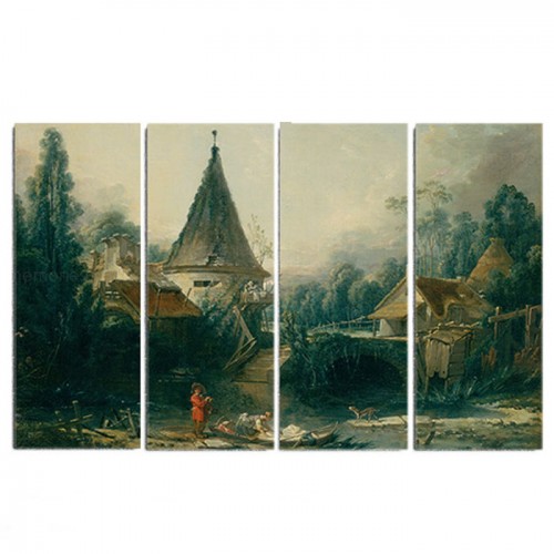 Модульная картина «Пейзаж в окрестностях Бовэ» Буше Франсуа из 4 холстов 130x80