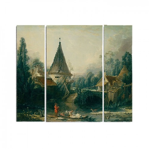 Модульная картина «Пейзаж в окрестностях Бовэ» Буше Франсуа из 3 холстов 80x70