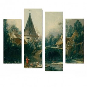 Модульная картина «Пейзаж в окрестностях Бовэ» Буше Франсуа из 4 холстов 130x110