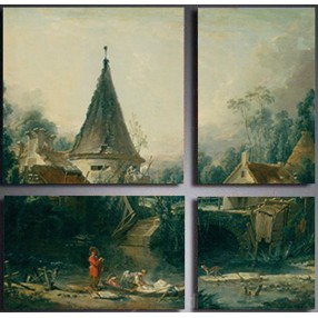 Модульная картина «Пейзаж в окрестностях Бовэ» Буше Франсуа из 4 холстов 100x100