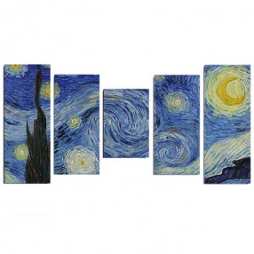 Модульная картина Винсент Ван Гог «Звёздная ночь» из 5 холстов 180x90
