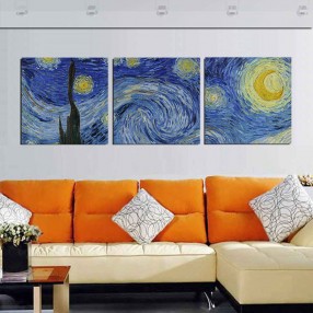 Модульная картина Винсент Ван Гог «Звёздная ночь» из 3 холстов 100x35