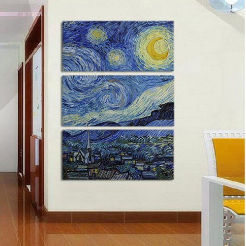 Модульная картина Винсент Ван Гог «Звёздная ночь» из 3 холстов 100x120