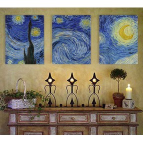Модульная картина Винсент Ван Гог «Звёздная ночь» из 3 холстов 180x90