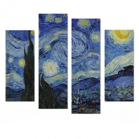 Модульная картина Винсент Ван Гог «Звёздная ночь» из 4 холстов 130x110