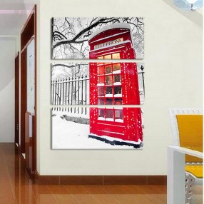 Модульная картина Телефонная будка из 3 холстов 90x100